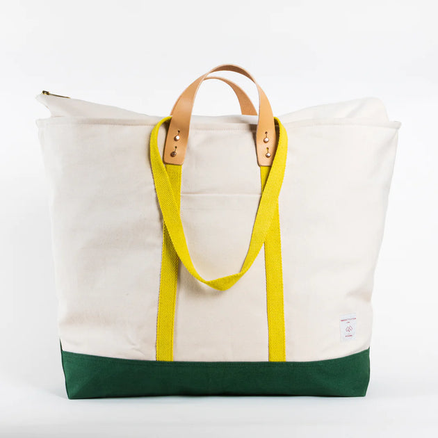 Pastel Yellow Canvas Tote Bag With Zipper Pocket Trendy Cotton