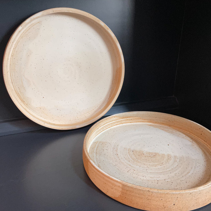 Large Round Ceramic Tray | Flaxen & Natural