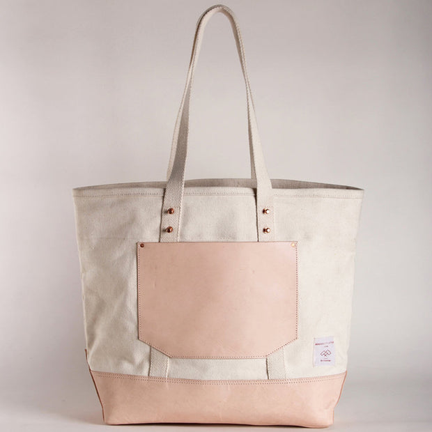 Canvas Bucket Tote | Natural & Leather